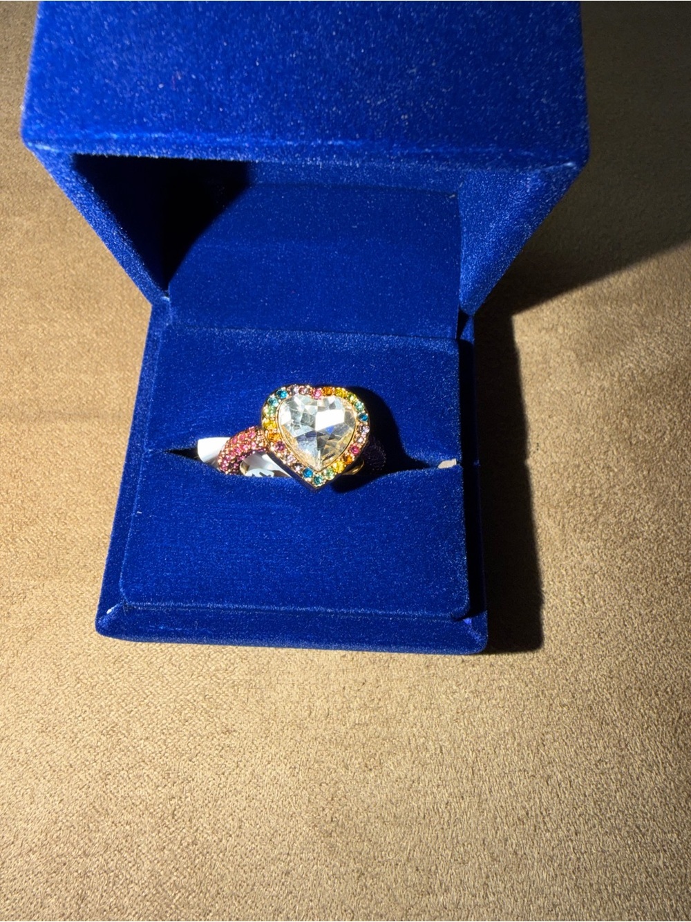 Kurt Geiger Gold-Tone Heart Ring with Multicolor Stones